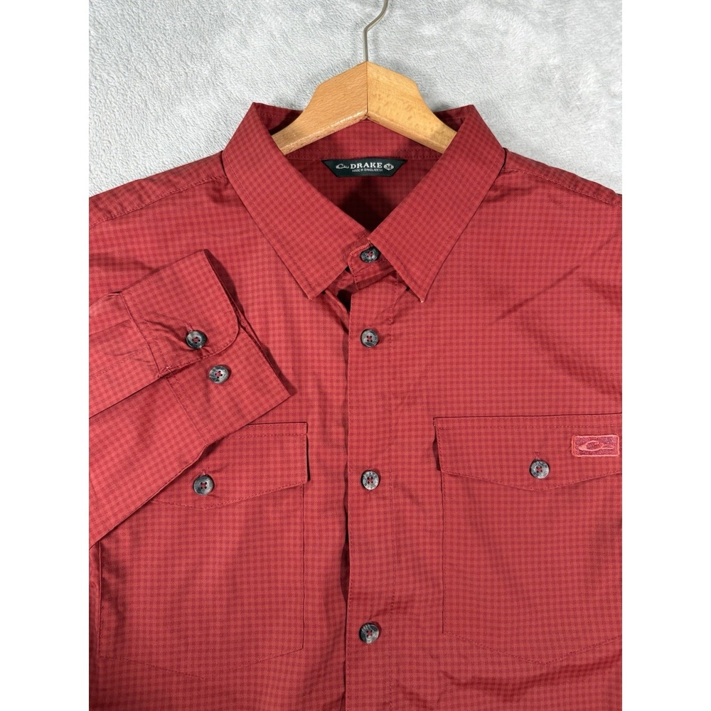Drake Shirt Men's Medium Red Frat Gingham Check Vented Button Up Long Sleeve